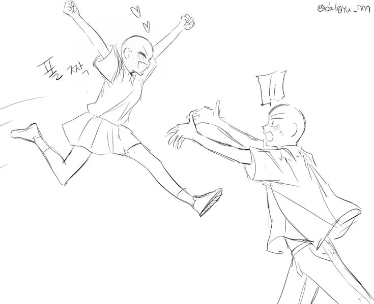 a drawing of two people jumping in the air