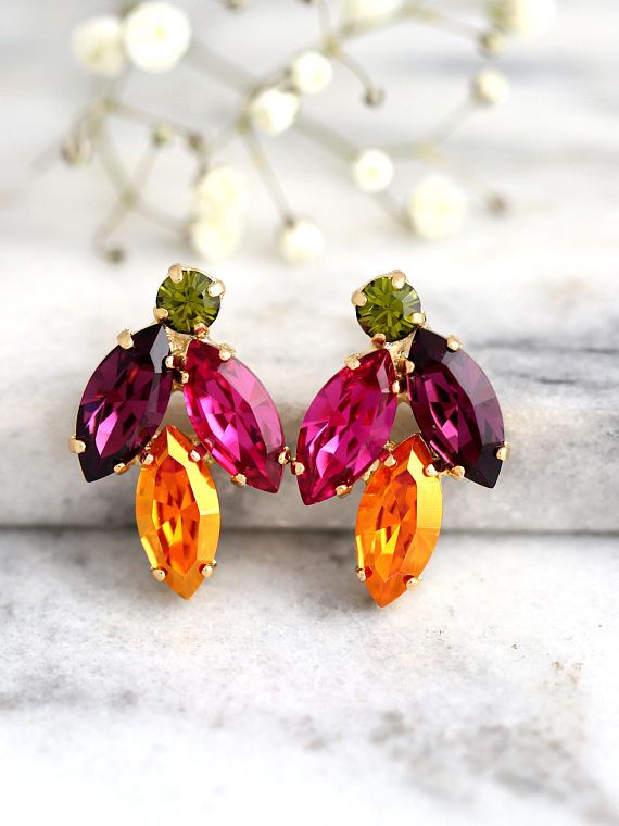 Multi Color Earrings Bridal Multi Color Earrings Swarovski Click here to shop >> https://etsy.me/2gYMNax Bridesmaids Earrings, Diamond Huggies, Crystal Bridal Earrings, Multicolor Earrings, Color Earrings, Thread Earrings, Earrings Purple, Diamond Hoop Earrings, Swarovski Earrings