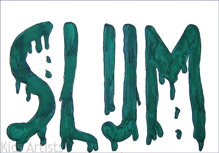 the word slim written in green ink on a white background with dripping paint and splatters