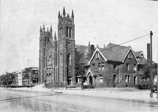 an old black and white photo of a church