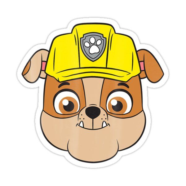 a brown and white dog wearing a yellow fireman's hat on top of its head