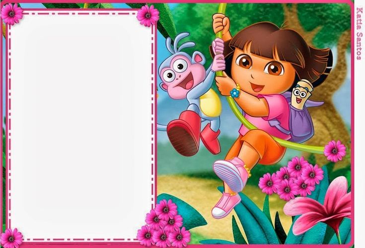 a pink frame with an image of dora the explorer