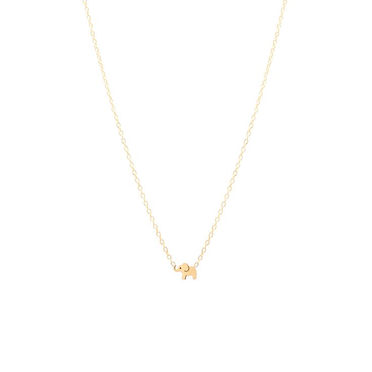 14k gold itty bitty centered elephant pendant necklace SPECIFICS • 14k tiny cable chain with spring ring closure• total chain length: 16" [14"+ (2) 1" extenders]• elephant is approx. 6mm x 4mm Fine Jewelry In 14k Gold Filled With Tiny Details, Delicate Yellow Gold Pendant Initial Necklace, Delicate Yellow Gold Initial Pendant Necklace, Delicate Tiny Initial Pendant Necklace, Fine Jewelry 14k Gold-filled Charm Necklaces With Delicate Chain, Fine Jewelry 14k Gold-filled Charm Necklaces, Minimalist 14k Gold Jewelry With Charms, Delicate Yellow Gold Charms Jewelry, Delicate Yellow Gold Jewelry With Charms