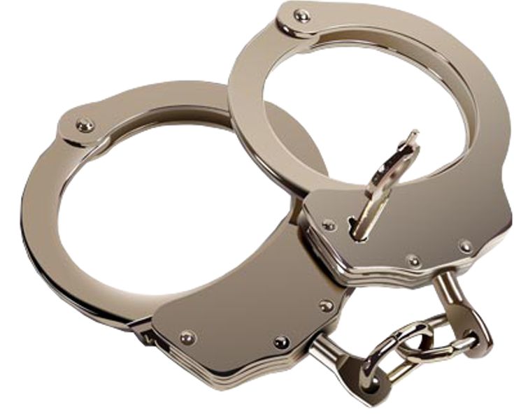 two metal handcuffs with chains attached to them