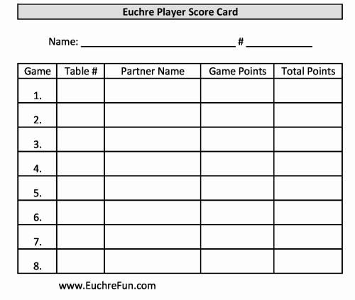 a printable score card for each player