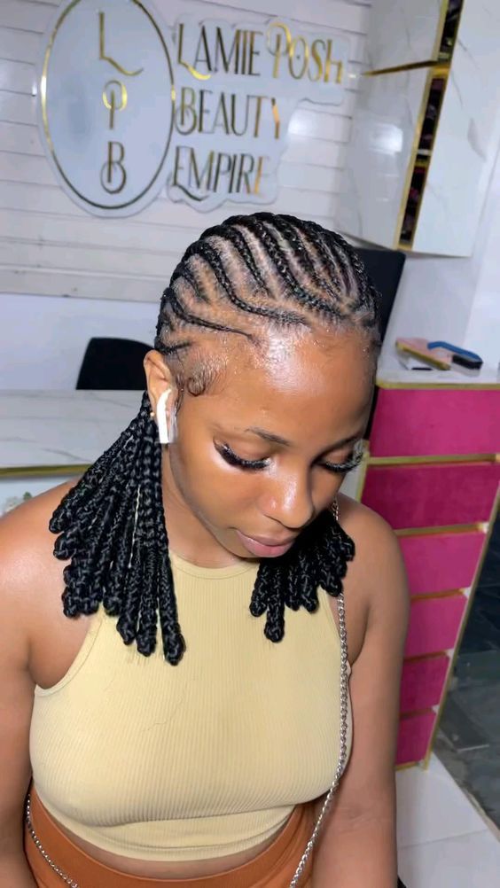 #cornrowstyles #cornrowshairstyles #braidsforblackwomen Ghana Weaving Cornrows, Ghana Weaving Styles For Natural Hair, Braided Cornrow Hairstyles All Back, Simple All Back Hairstyles Braids, Hairstyles For Short Hair Braids Black, Natural All Back Cornrows, Short All Back Cornrows With Curls, Simple Hairstyle With Braids, Short Ghana Weaving With Curls