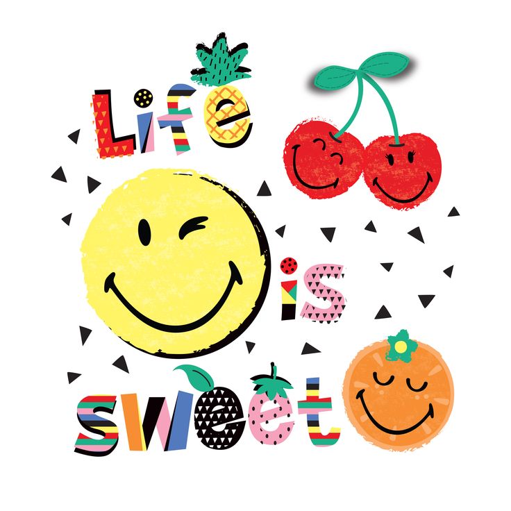 the words life is sweet and two cherries are on top of each other with smiling faces