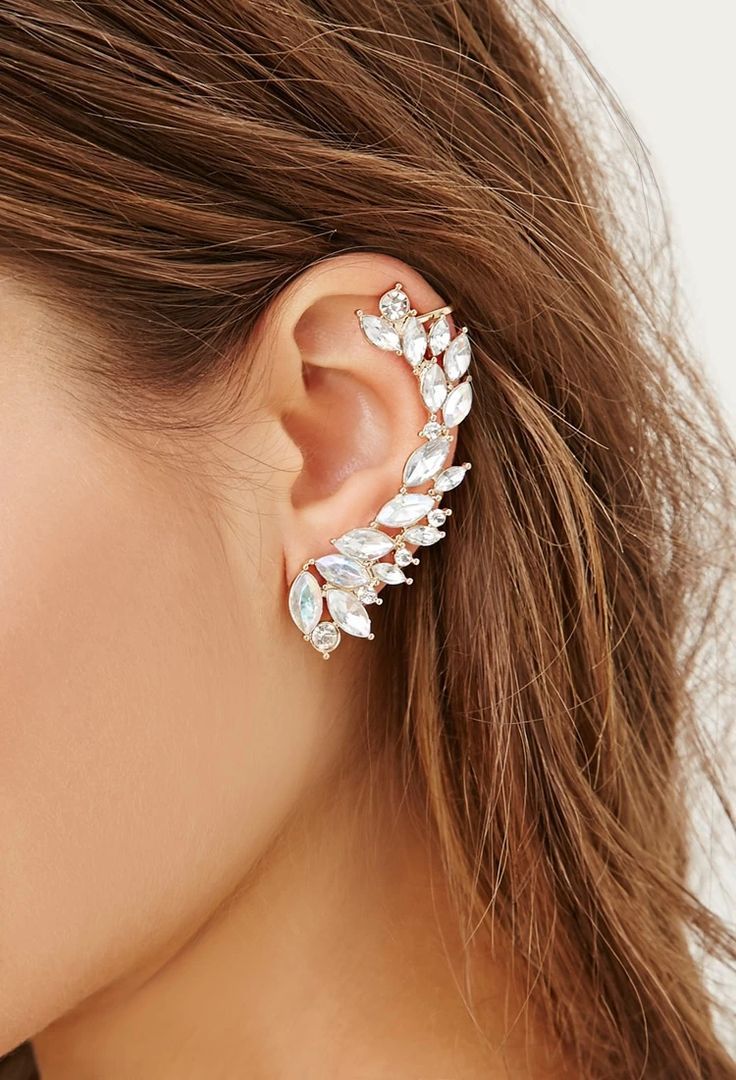 Clustered Faux Gem Ear Cuff | Forever 21 #f21accessorize Gaun Abad Pertengahan, Crystal Ear Cuff, Gem Earrings, Stainless Steel Bangles, Lady Fashion, Sparkle Jewelry, Expensive Jewelry, Ear Cuffs, Shiny Things