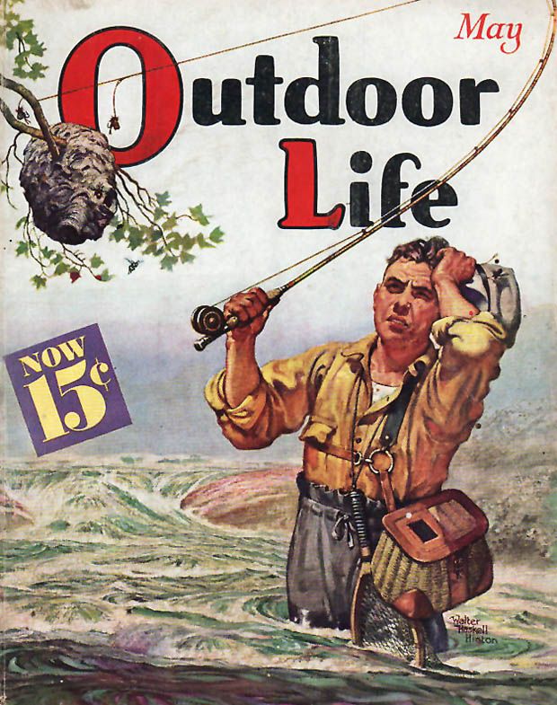 an old book cover with a man holding a fishing rod