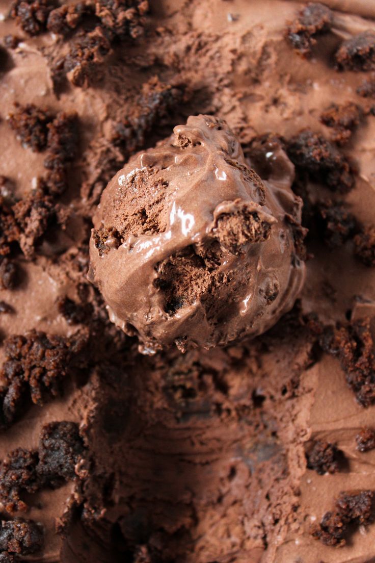 a scoop of ice cream with chocolate toppings