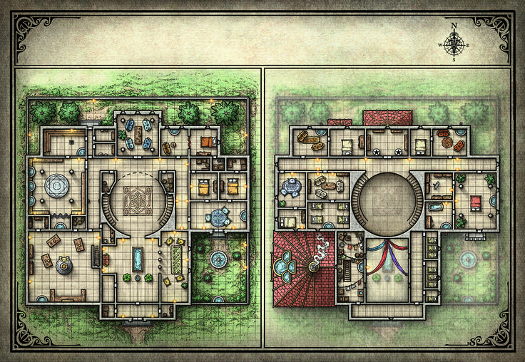 a drawing of a plan for a house with lots of rooms and bathrooms in it