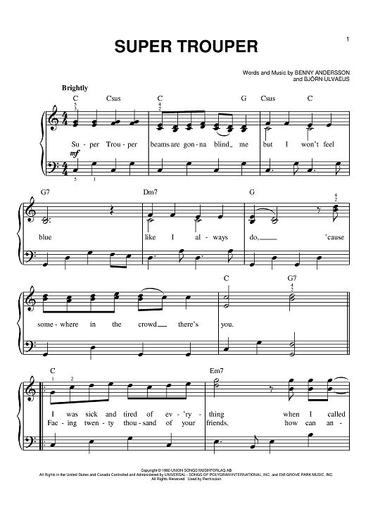 sheet music with the words super troper