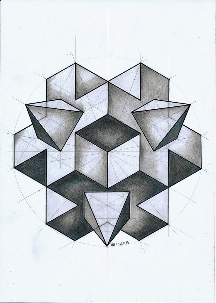 a drawing of several cubes in the shape of an octagon with lines