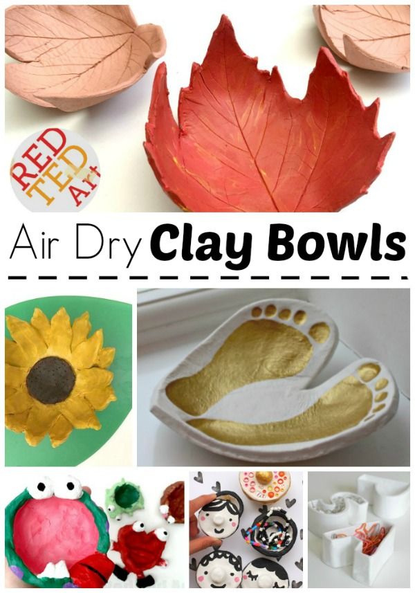 the collage shows different types of clay bowls, leaves and other things to make with clay