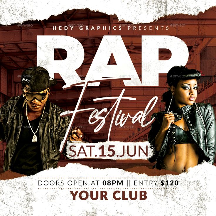 the rap festival flyer is shown with an image of two people in front of it