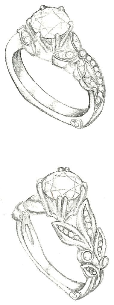 Mark Schneider Design - Customized floral engagement ring sketches Carcase Iphone, Jewellery Drawing, Ring Sketch, Jewel Drawing, Jewellery Illustration, Jewelry Sketches, Jewelry Sketch, Jewelry Rendering, Jewerly Designs