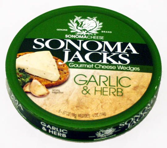 a container of garlic and herb soup on a white background with the words sonoma jack's written in it