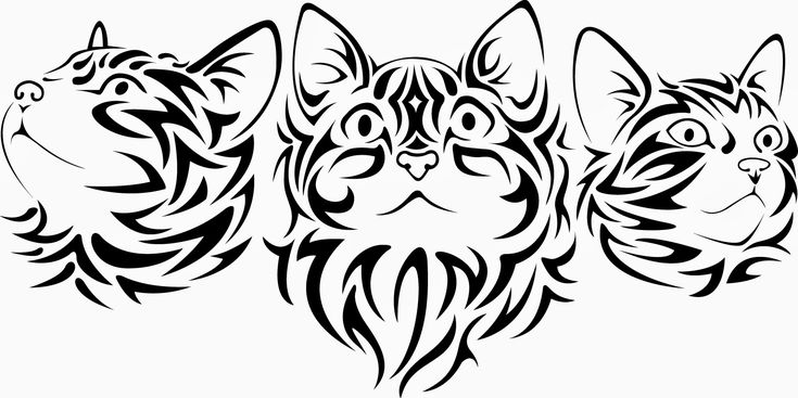 three cats with long hair and beards are depicted in this black and white tattoo design