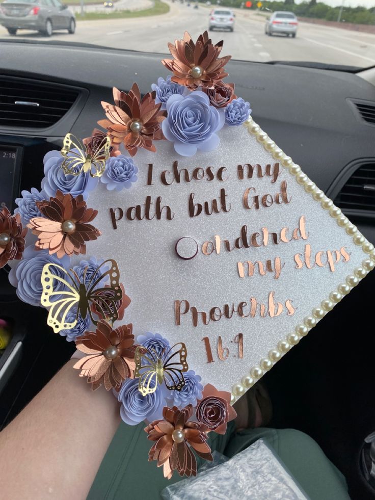 Graduation Cap Decoration with Flowers and Butterflies