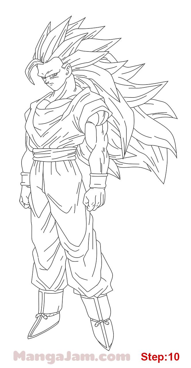 the dragon ball gohan coloring page is shown in this image, it shows how to draw