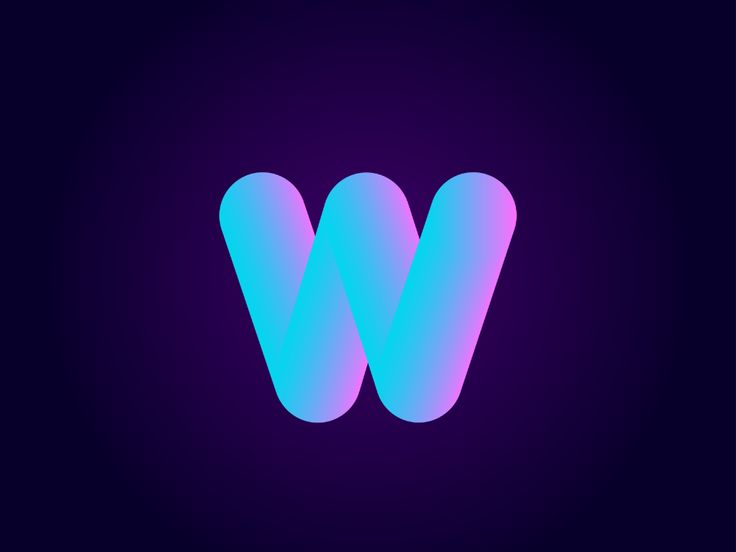 the letter w is made up of blue and purple shapes on a dark background,