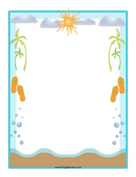 a blank paper with flip flops and palm trees