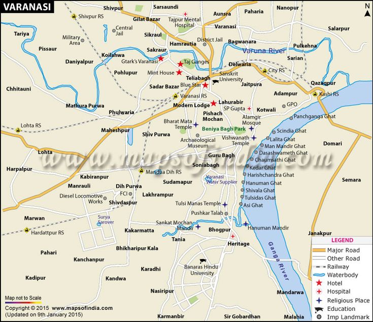 a map of the city of varanasi with all its roads and major cities