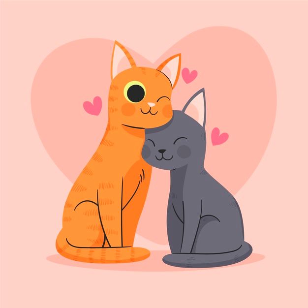 two cats are sitting next to each other in front of a heart shaped wallpaper