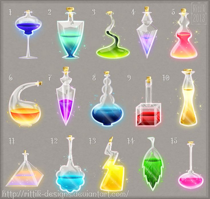 an image of different colored liquids in bottles