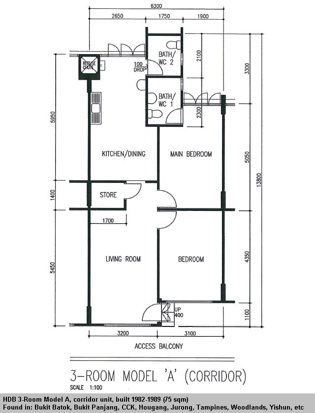 HDB 3Room Model A flat (75 sqm) Floor plans, Flat plan