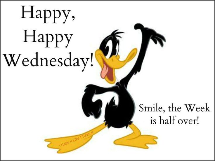 an image of a cartoon character with the caption happy wednesday smile, the week is half over