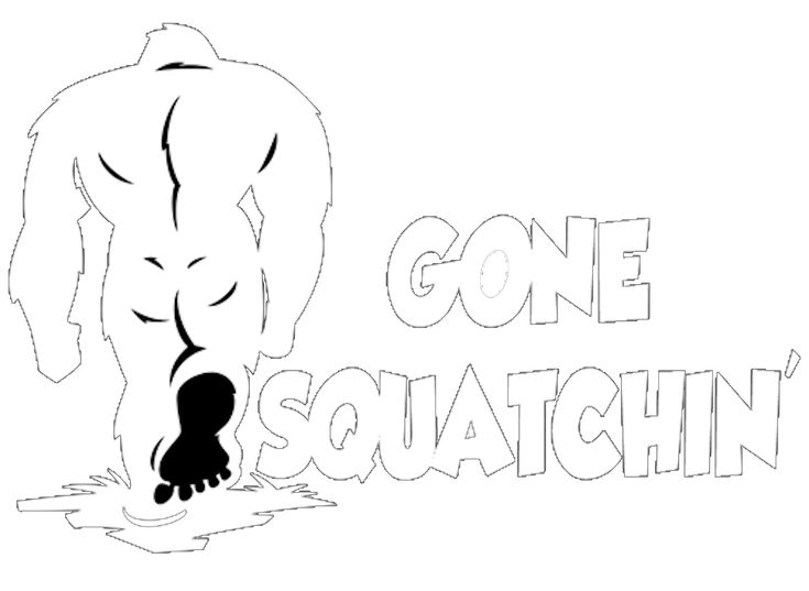 a drawing of a man with his head down and the words gone squatchin on it