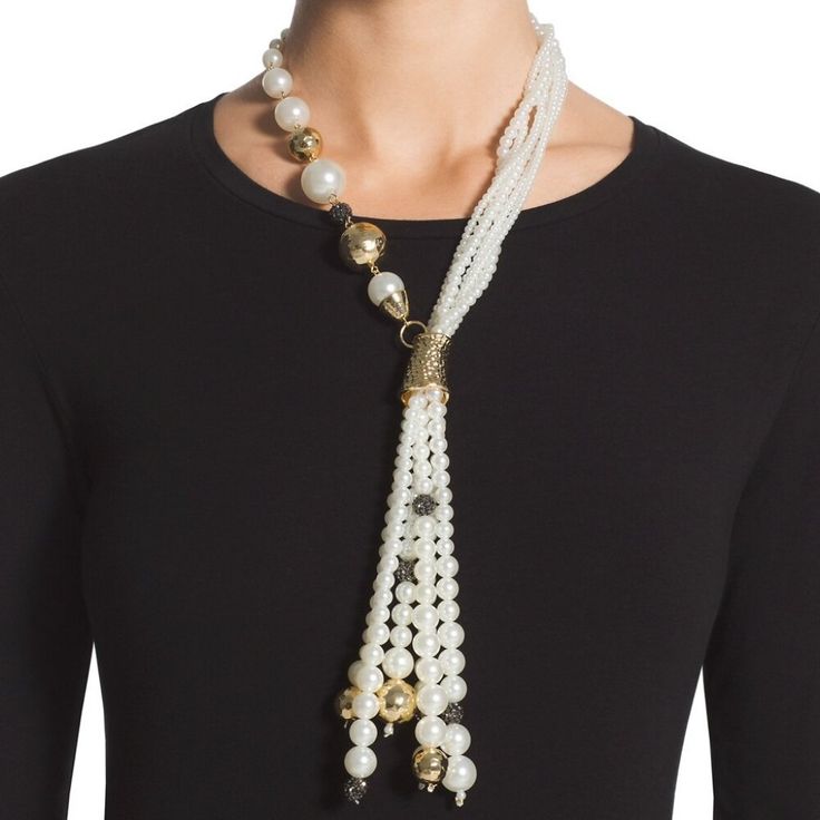 Enhance Your Look With This Faux-Pearl Necklace. Intertwined Strands And Gorgeous Baubles Meet To Form Luxe Fringe. Adjusts From 18"-22" With A 6" Drop. Plastic, Glass & Metal. Chic White Beaded Necklace, Chic White Single Strand Necklace, Elegant Beaded Chain Lariat Necklace For Parties, Elegant Multi-strand Beaded Necklaces For Formal Occasions, Elegant White Beaded Necklace With Pearl Chain, White Adjustable Beaded Necklace For Formal Occasions, Pearl White Long Pearl Necklace In Elegant Style, Chic White Lariat Jewelry, Elegant Pearl White Long Necklace