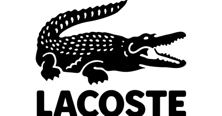 a black and white logo with an alligator's head in the center, which reads lacoste