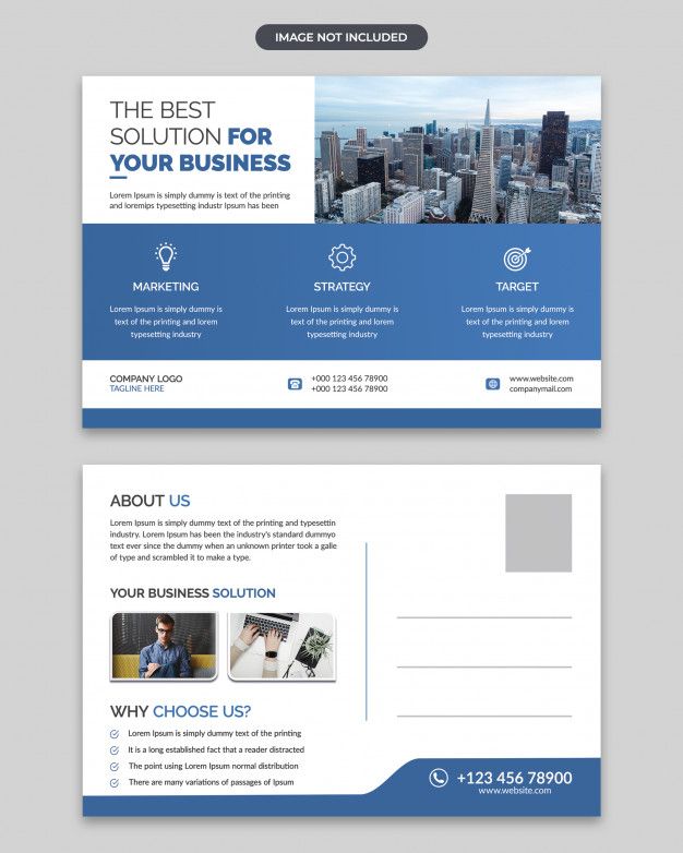 a blue and white business postcard template