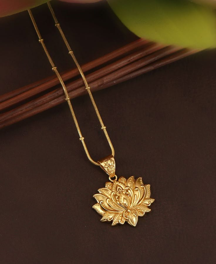 Gold Plated Full Bloom Lotus Necklace - Necklaces Luxury 22k Gold Jewelry For Rituals, Gold Jewelry Bengali, Lotus Design Earrings, Luxury Elegant Temple Necklace Pendant, Luxury Gold Temple Jewelry Necklace, Luxury Temple Jewelry Danglers For Gift, Luxury Gold Bohemian Temple Necklace, Luxury Antique Pendant Temple Necklace, Luxury Fusion Style Temple Necklace Gift