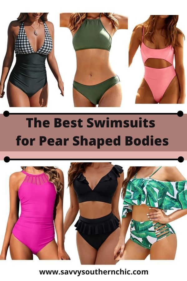 Much like with regular clothes, the trick to choosing flattering swimsuits for a pear-shaped body is to balance out the upper and lower halves. Read on for the best swimsuits for pear shaped bodies. Pear Body Shape Swimwear, Pear Body Shape Swimsuit, Pear Shaped Swimwear, Bikinis For Pear Shape, Bathing Suit For Body Type Pear, Pearshape Outfit, Swimsuit For Pear Shape, Pear Shaped Outfits Summer, Best Swimsuit For Body Type