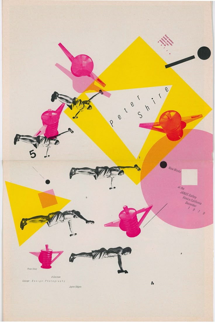 an abstract painting with different shapes and sizes on it's paper sheet, in pink, yellow, and black