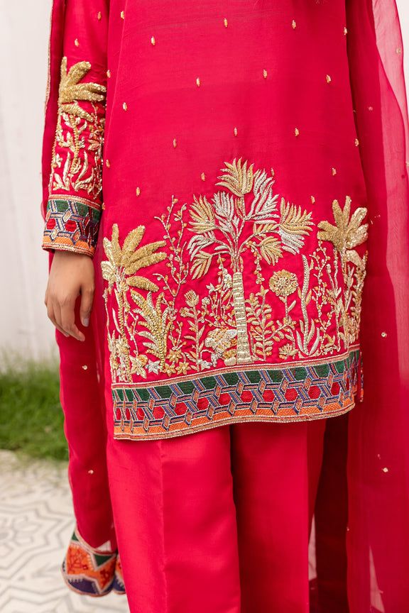 Festive Semi-stitched Hand Embellished Kurta, Red Raw Silk Salwar Kameez For Designer Wear, Designer Red Raw Silk Salwar Kameez, Hand Embellished Semi-stitched Salwar Kameez For Eid, Hand Embellished Unstitched Suit For Eid, Festive Hand Embellished Unstitched Suit For Eid, Eid Festive Hand Embellished Unstitched Suit, Red Chanderi Salwar Kameez For Reception, Designer Red Chinon Kurta