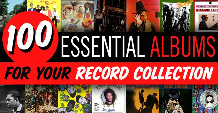 various album covers with the words'essential albums for your record collection'in red