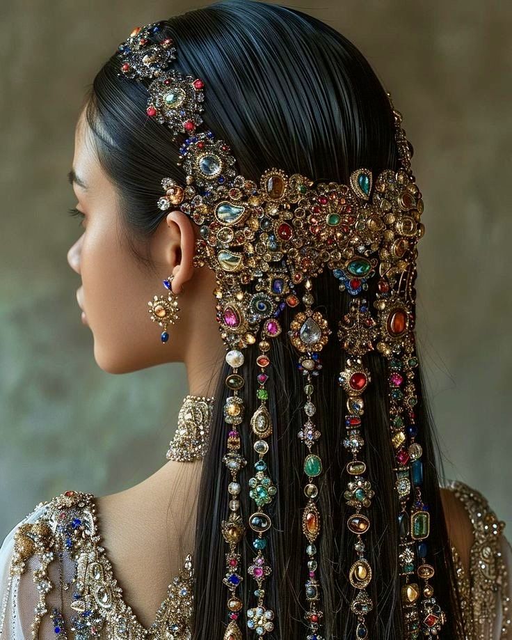 Rajasthani Hairstyle, Persian Accessories, Bejeweled Hair, Indian Royalty, Indian Queen, Ethno Style, Hair Jewels, Fancy Jewellery Designs, Headpiece Jewelry