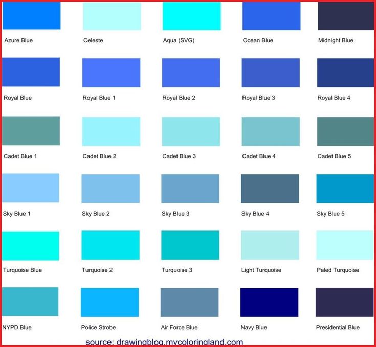 color chart for different shades of blue