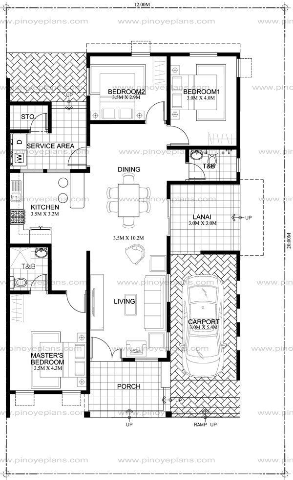 the floor plan for a two bedroom house with an attached kitchen and living room area