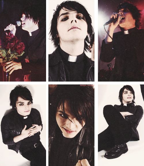 four different pictures of the same person in black clothing and one with his hand on his hip