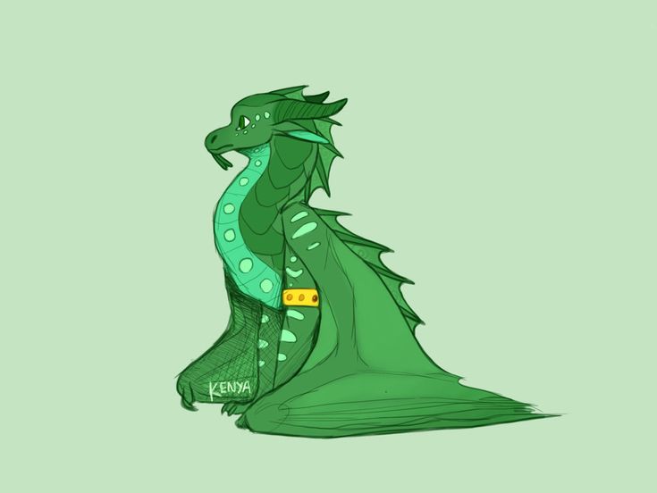 a drawing of a green dragon sitting on top of a table