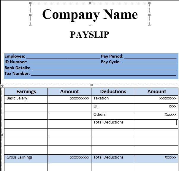 an invoice form with the company name and pay slip on top of it