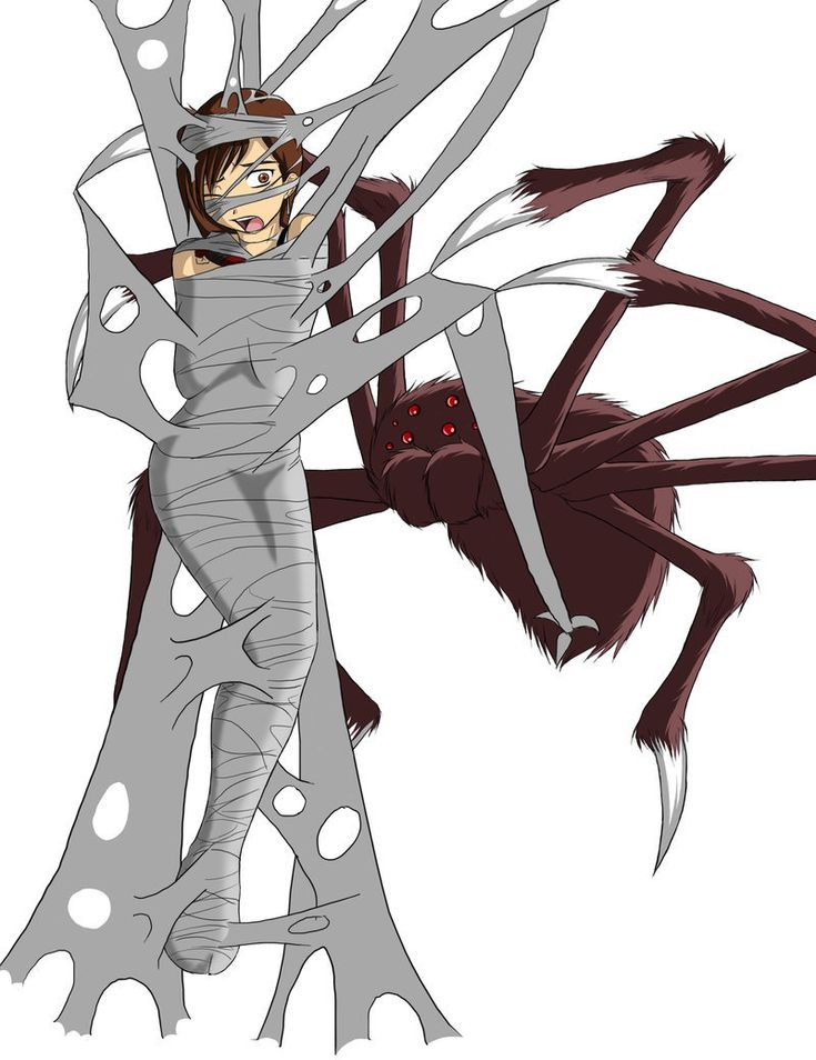 a cartoon character holding onto a giant spider