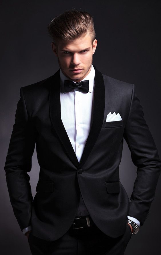 Black tuxedo. Did anybody say Bond? By Xamns. Find out about types of wedding suits for grooms & how to find your best fit. Black Men Suits, Terno Slim Fit, Tuxedo Prom, Groomsmen Tuxedos, Terno Slim, Male Faces, Wedding Tux, Suits Men Business, Groom Tuxedo