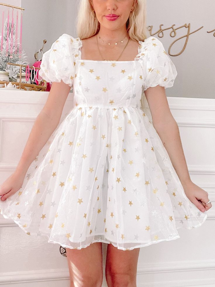 Starlight White Dress | Sassy Shortcake | sassyshortcake.com Princesscore White Puff Sleeve Dresses, White Princesscore Puff Sleeve Dresses, White Princesscore Dress With Puff Sleeves, White Puff Sleeve Dresses In Princesscore Style, Princesscore White Mini Dress, White Princesscore Mini Dress, White Princesscore Dress For Formal Occasions, White Princesscore Dress, Cute White Holiday Dress