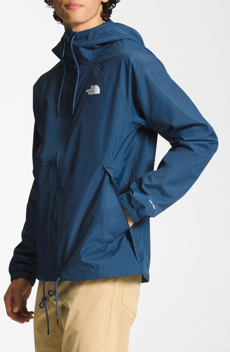 Rainy season has met its match with this hooded jacket crafted from recycled fabrics that offer breathable, lightweight protection from wind and rain. 28 1/2" length (size Medium)   Stand collar; drawcord hood   Durable water-repellent (DWR) finish   PFC-free, durable water-repellent coating is free of per- and poly-fluorinated chemicals, some of which can be harmful to the environment   Secure zip pocket holds cash or key   Lined   100% recycled nylon   Machine wash, tumble dry   Imported Hooded Raincoat With Drawstring Hood For Outdoor Activities, Hooded Raincoat With Adjustable Hood For Hiking, Hooded Raincoat With Drawstring For Hiking, Blue Nylon Parka For Outdoor Activities, Hooded Raincoat With Adjustable Hood For Outdoor Activities, Hooded Windbreaker With Adjustable Hood For Rainy Weather, Hooded Windbreaker With Drawstring For Rainy Weather, The North Face Outerwear With Adjustable Hood For Hiking, Fall Windbreaker With Adjustable Hood In Recycled Polyester